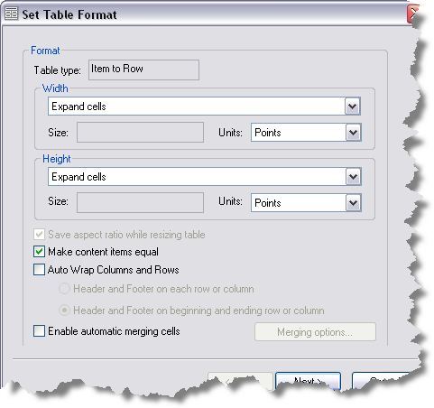 Set Table Format dialog box