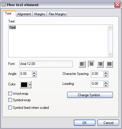 New text element dialog box