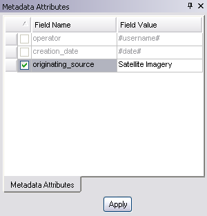 Metadata Attributes window with the originating source attribute populated