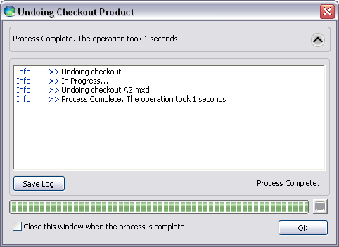 Undoing Checkout Product dialog box with progress information