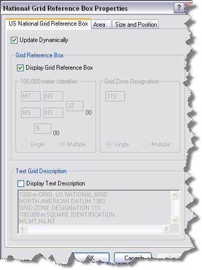 National Grid Reference Box Properties dialog box