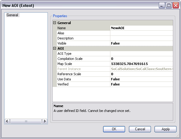 General pane on the New AOI (Extent) dialog box