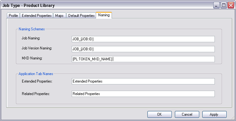 MXD Naming parameter on the Naming tab on the Job Type dialog box