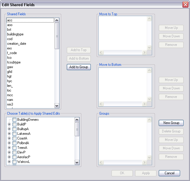 Edit Shared Fields dialog box