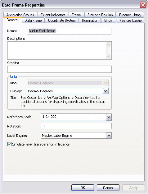 Data Frame Properties dialog box