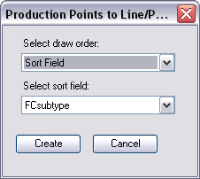 Production Points to Line/Polygon dialog box with Sort Field option