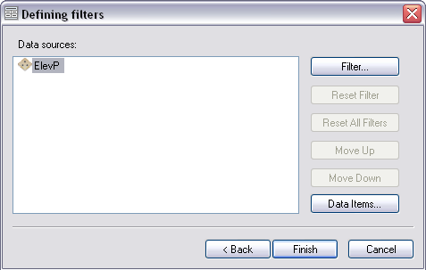 Data Source dialog box with Filter activated