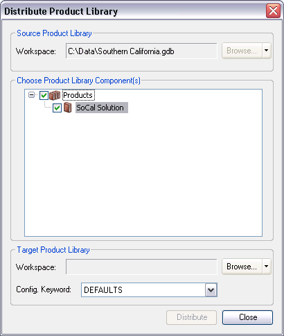 Distribute Product Library dialog box when accessed through a solution