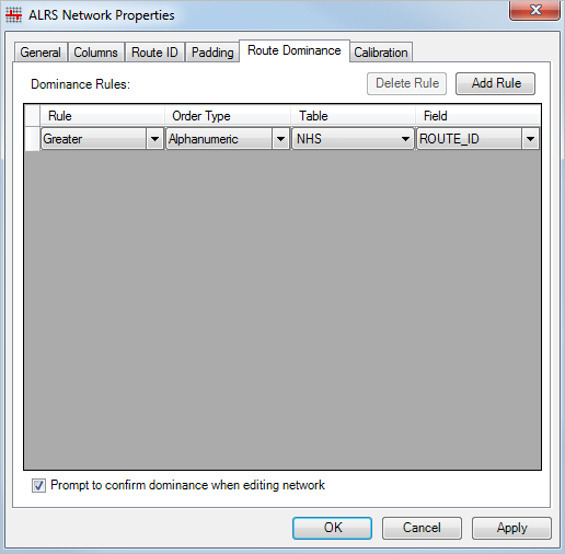 Route dominance rules tab