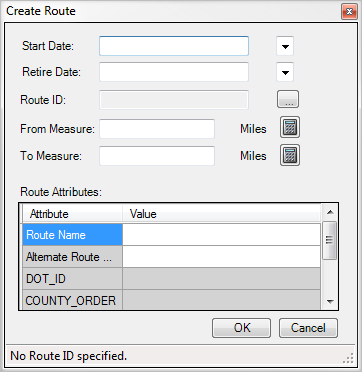 Create Route dialog box