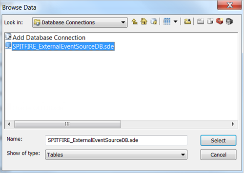 Browse Data dialog box with external event database connection file