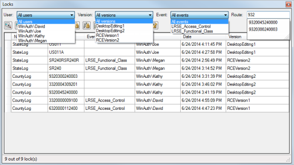 Using filters in locks viewer table