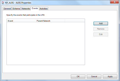 Add an event using the ALRS Properties dialog box