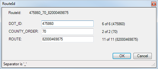 RouteId dialog box when a field separator is used