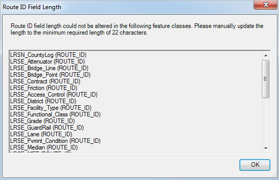 Could not update the route ID lengths