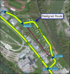 Realigned route with downstream calibration