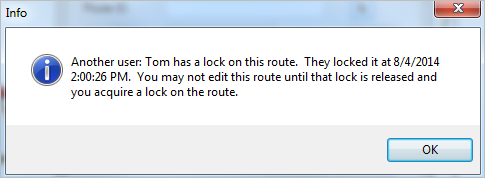 Route lock acquired by another user