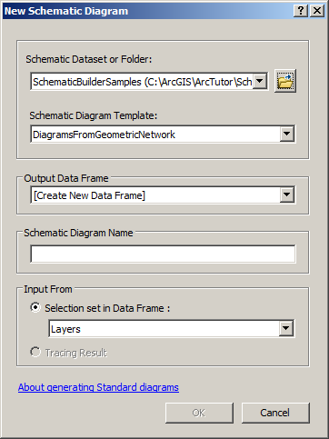 New Schematic Diagram dialog box—Content after the SchematicBuilderSamples tutorial schematic dataset has been specified