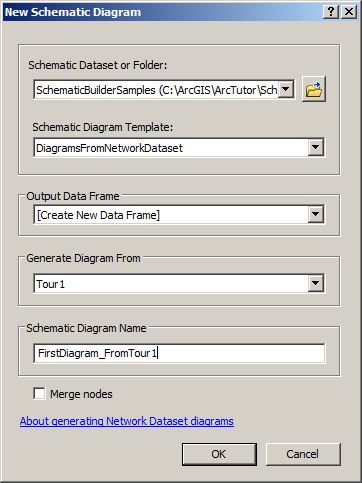 New Schematic Diagram dialog box - Final content for the Network Dataset builder sample
