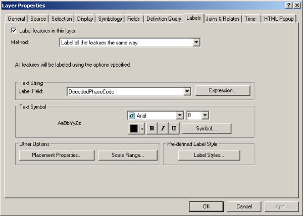 Specifying the DecodedPhaseCode field values as labels for the expanded schematic links