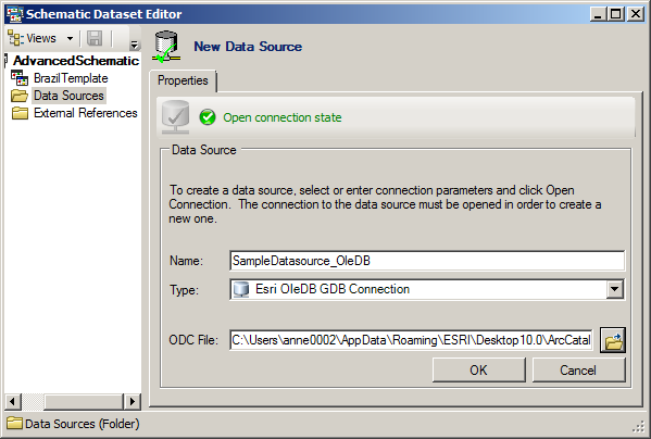 Properties tab for an ESRI OleDB GDB Connection data source - final content