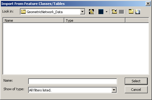 Import From Feature Classes/Tables dialog box - initial