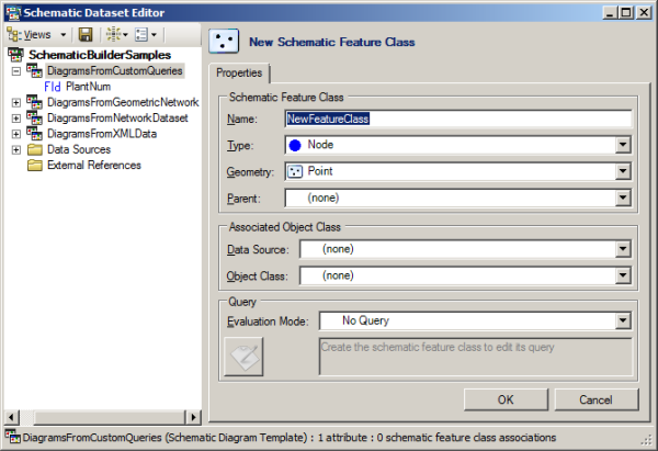 New schematic feature class creation—Properties tab initial state