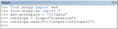 Example of the Python window