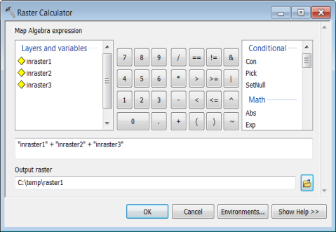 Raster Calculator user interface
