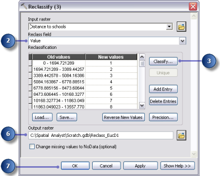 Reclassify Distance to schools parameters