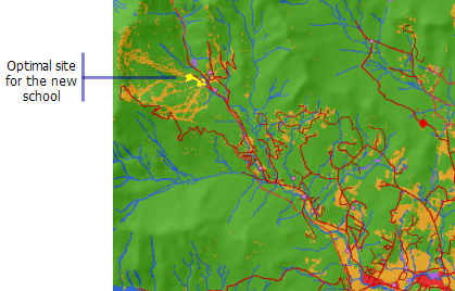 Map of the optimal site for the new school