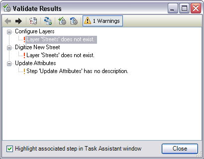 The Validate Results dialog box