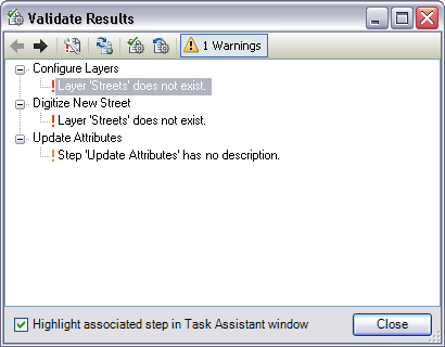 Validate Results dialog box