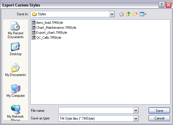 Export Custom Styles dialog box