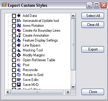 Export Custom Styles dialog box