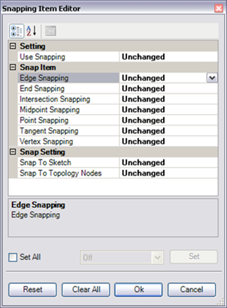 Snapping Item Editor dialog box