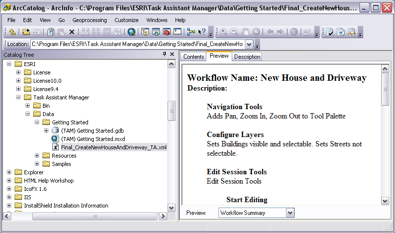 Task assistant workflow summary in ArcCatalog