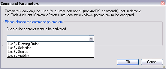 Command Parameters dialog box with contents view drop-down menu