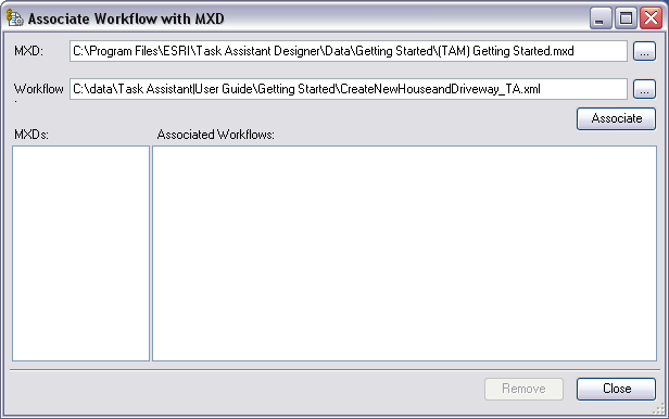 Associate Workflow with MXD dialog box