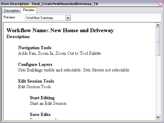 Item Description dialog box with the Preview tab shown