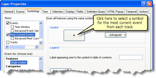 Click the large button to set the symbol for the most current event from each track.
