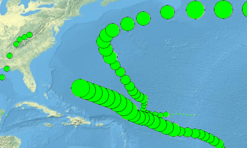 An example of a size time window on the map during playback