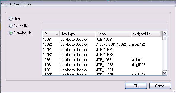 Select Parent Job dialog box