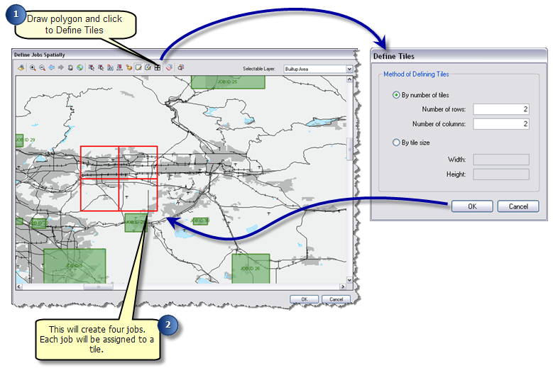 Define jobs spatially by the number of tiles on the Define Tiles dialog box