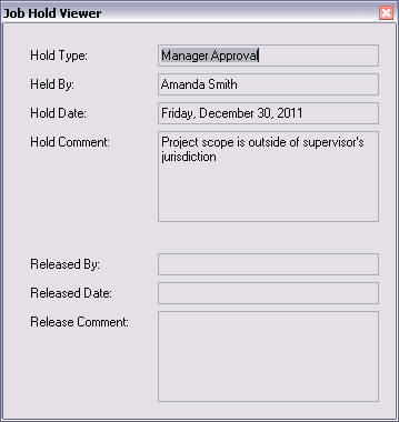 Job Hold Viewer dialog box