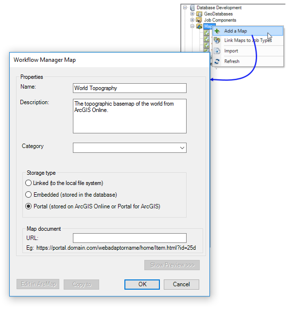 Workflow Manager Map dialog box