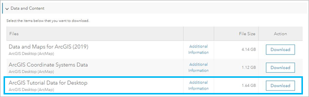 ArcGIS Tutorial Data for Desktop item on the Download Components tab