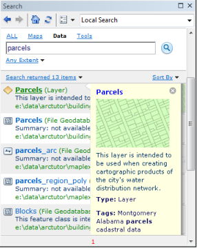 The ArcGIS Search window