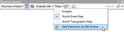 Add Data from ArcGIS Online under the Maps menu