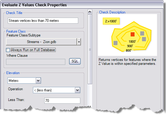 Evaluate Z Values Check Properties dialog box Evaluate Z Values Check Properties dialog box
